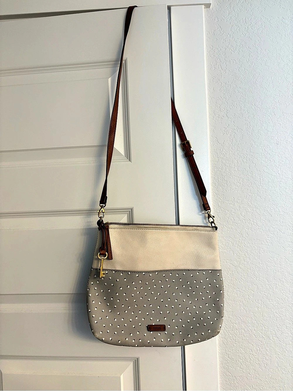 Fossil Fiona Polka Dot Crossbody Bag Gray & Beige